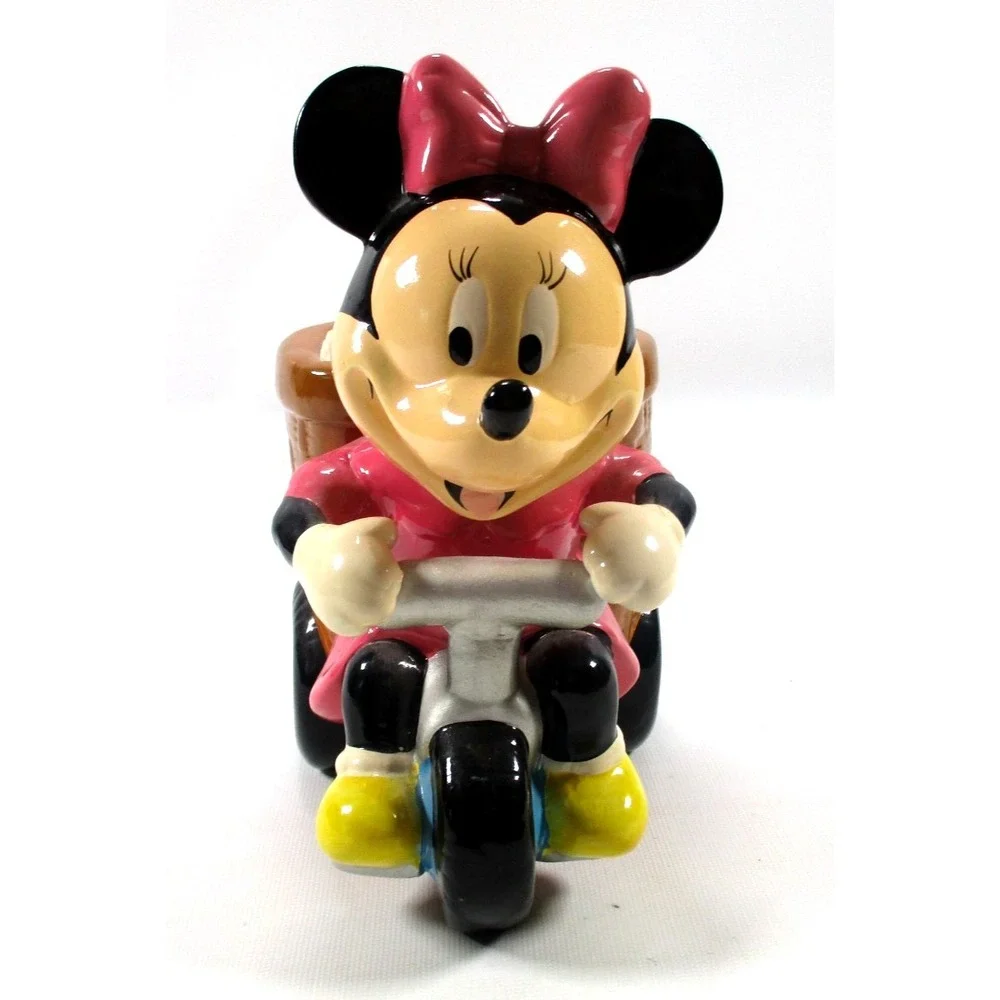 Vintage Disney Minnie Mouse Flower Pot Ceramic Tricycle Basket Planter